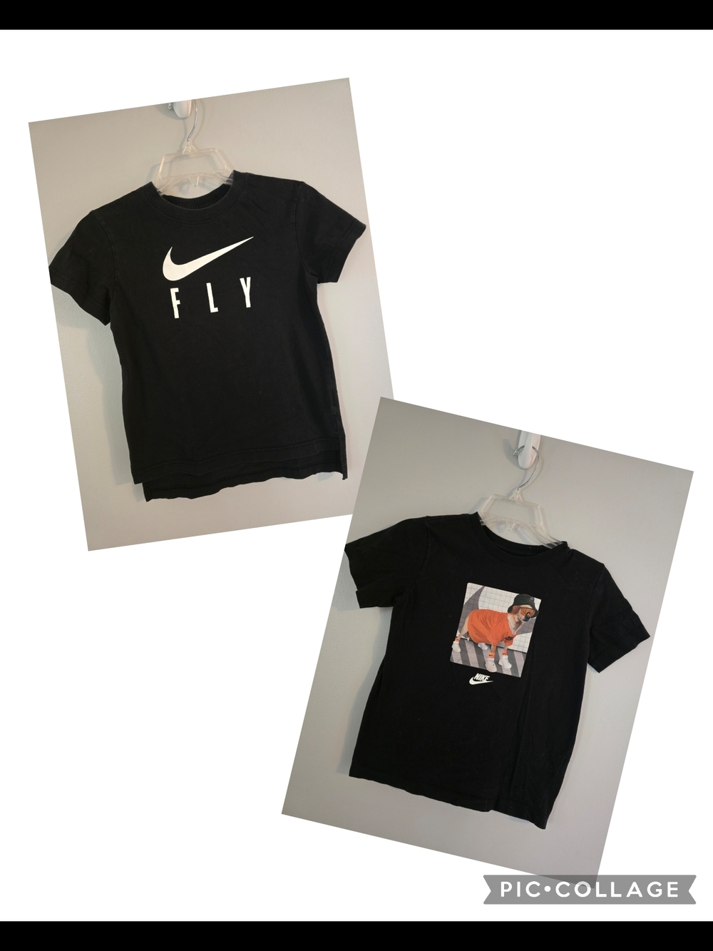 Two Nike Tees Size Medium Bundle Lot Kids' Black 'Fly' Graphic & Basketball Dog